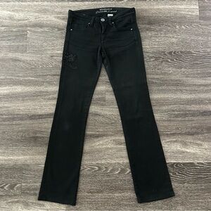 Parasuco Black Denim Jeans Size 27 Beaded Lion Accent Boot Cut Stretch